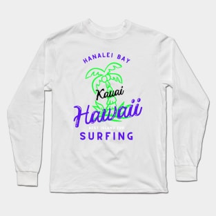 Retro cool Hanalei Bay Beach Hawaii Palm Tree Long Sleeve T-Shirt